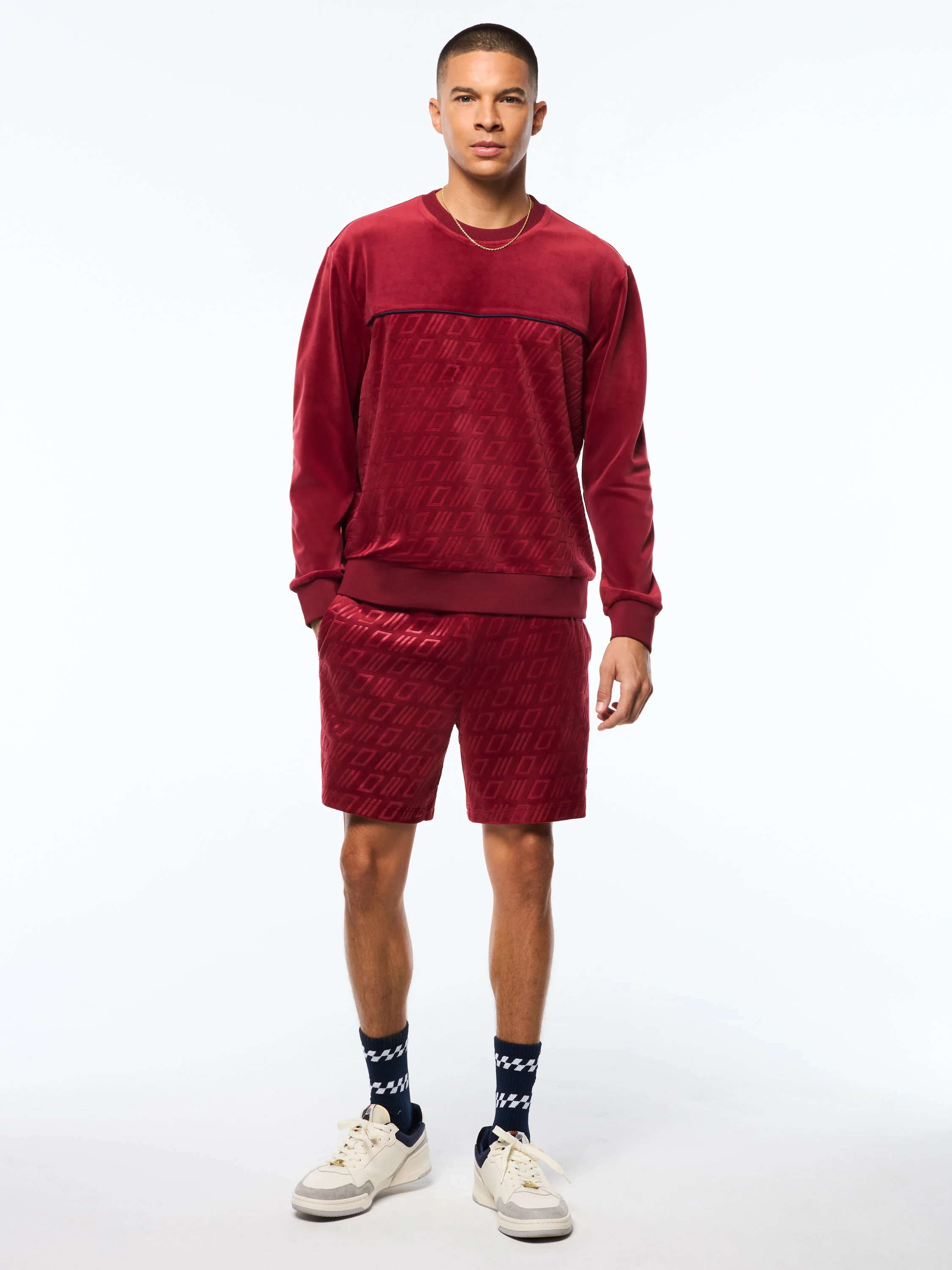 Bandiera Debossed Velour Crewneck-Rhubarb - Image 3