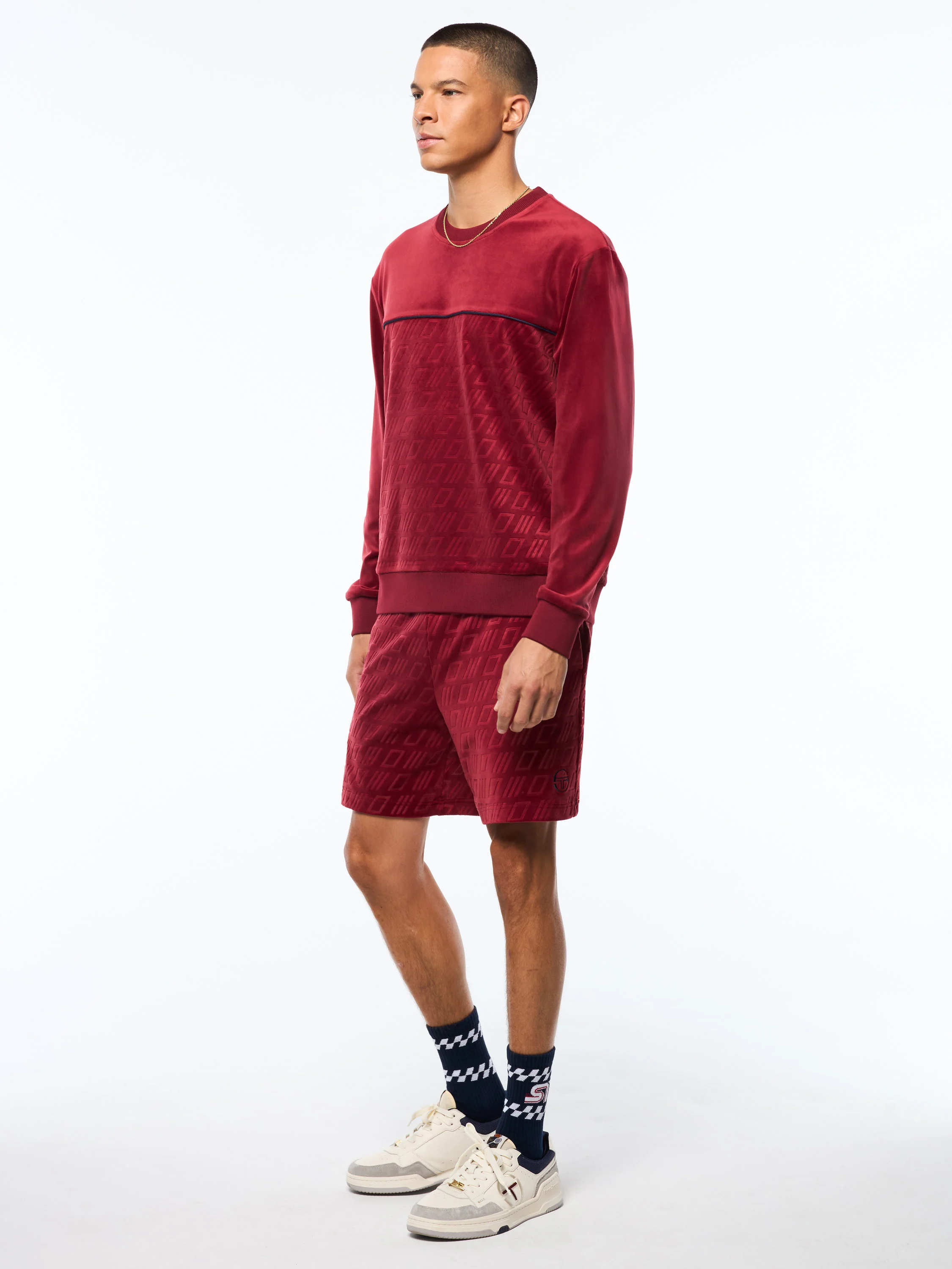Bandiera Debossed Velour Crewneck-Rhubarb - Image 4