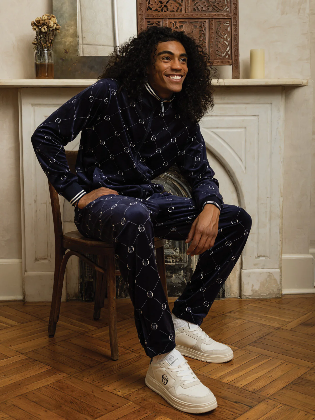 Cosimo Velour Track Pant- Maritime Blue - Image 3