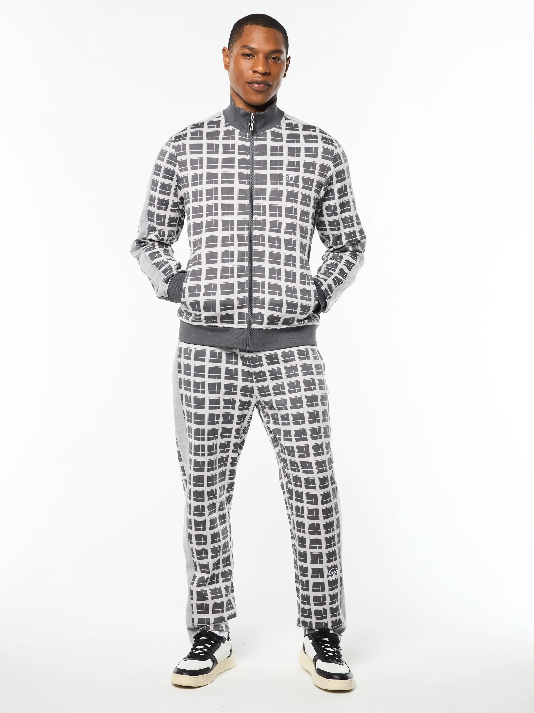 Damarindo Check Track Jacket- Quiet Grey - Image 3