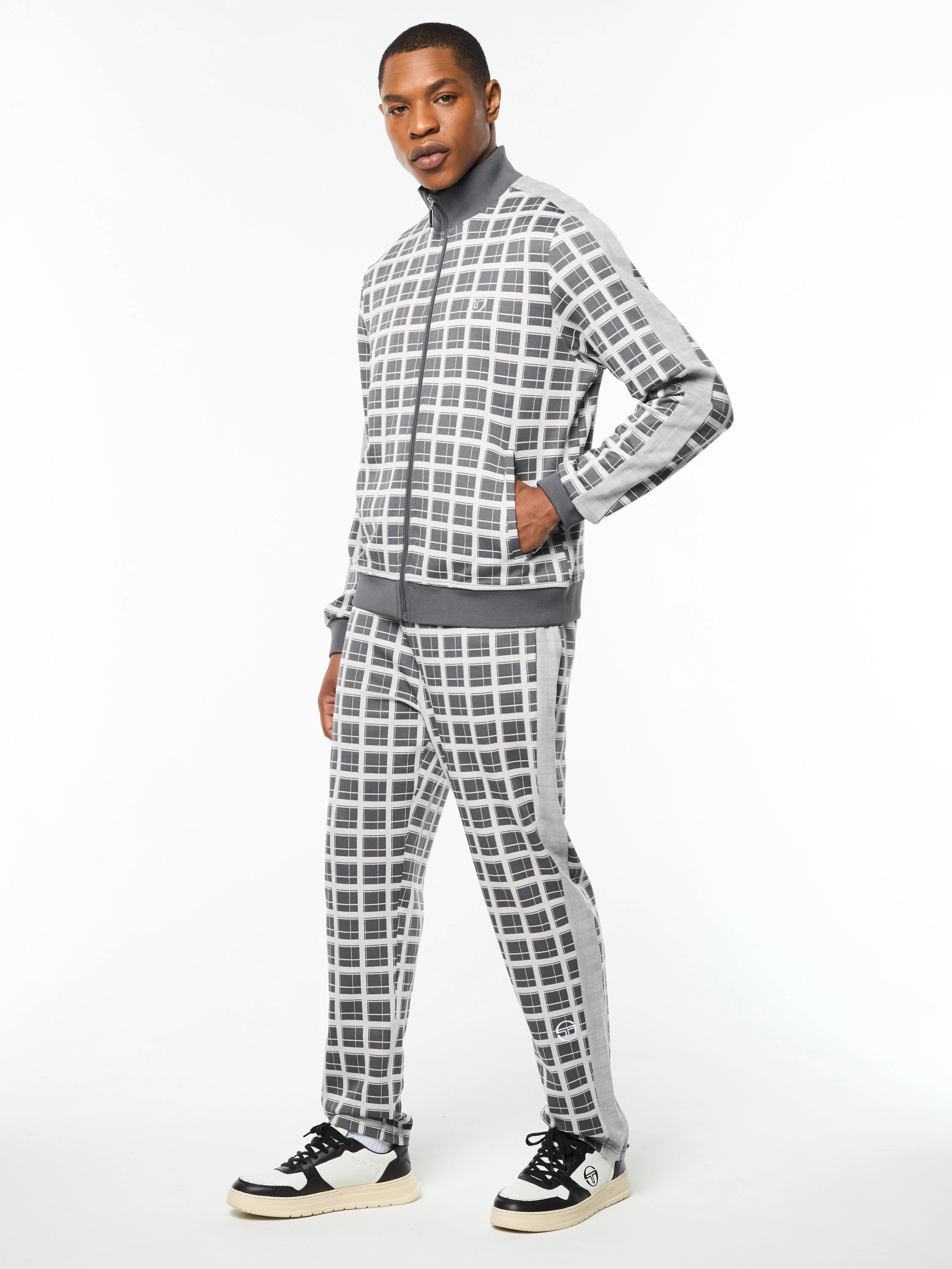 Damarindo Check Track Jacket- Quiet Grey - Image 4