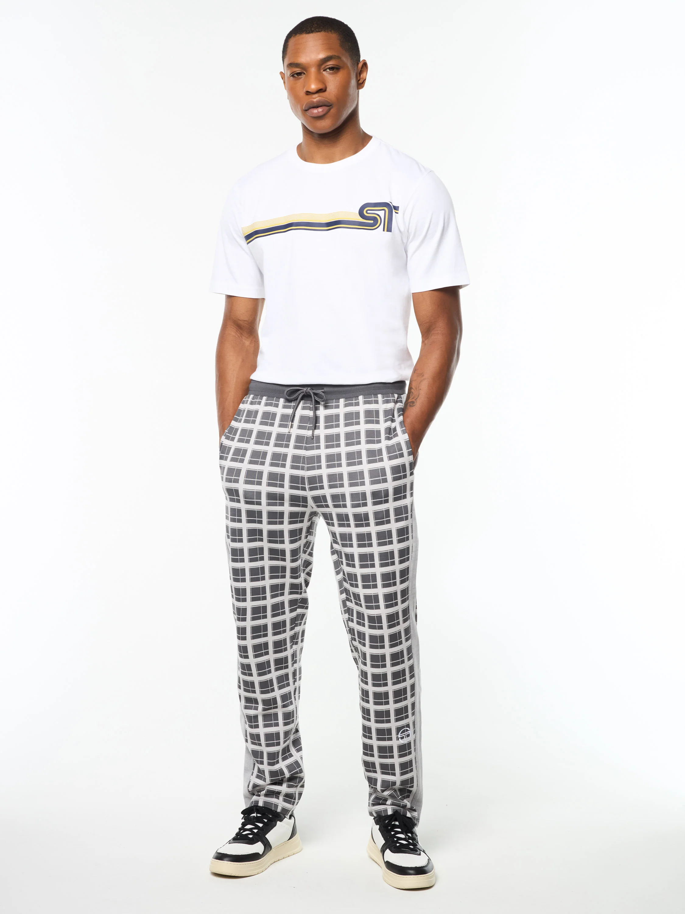 Damarindo Check Track Pant- Quiet Grey - Image 3