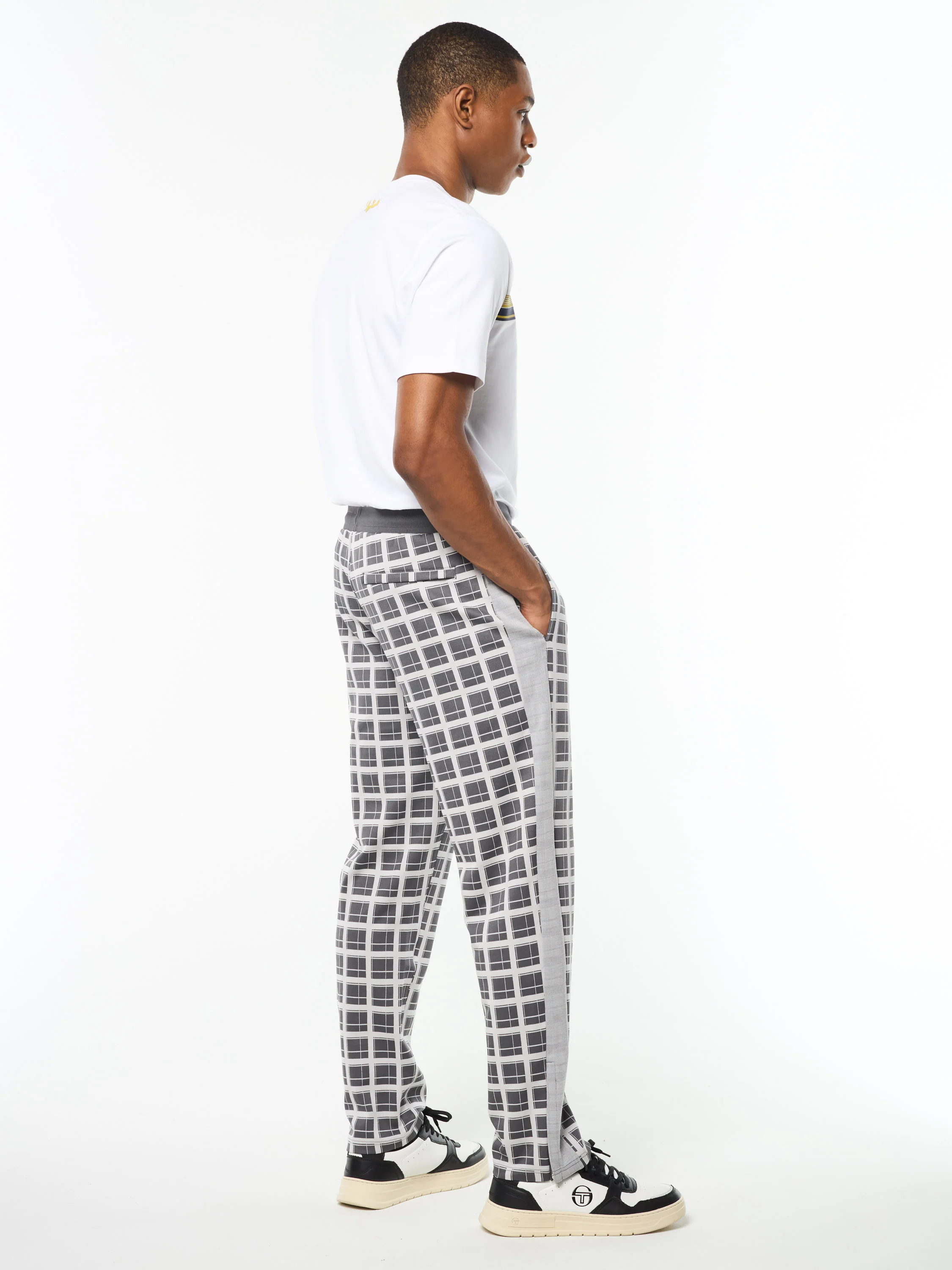 Damarindo Check Track Pant- Quiet Grey - Image 5