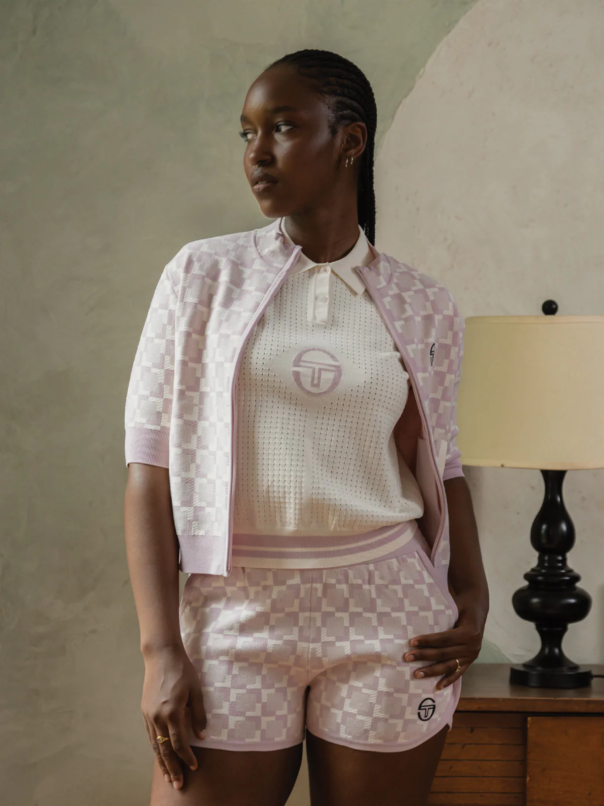 Leila Short Sleeve Track Jacket- Pale Mauve - Image 3