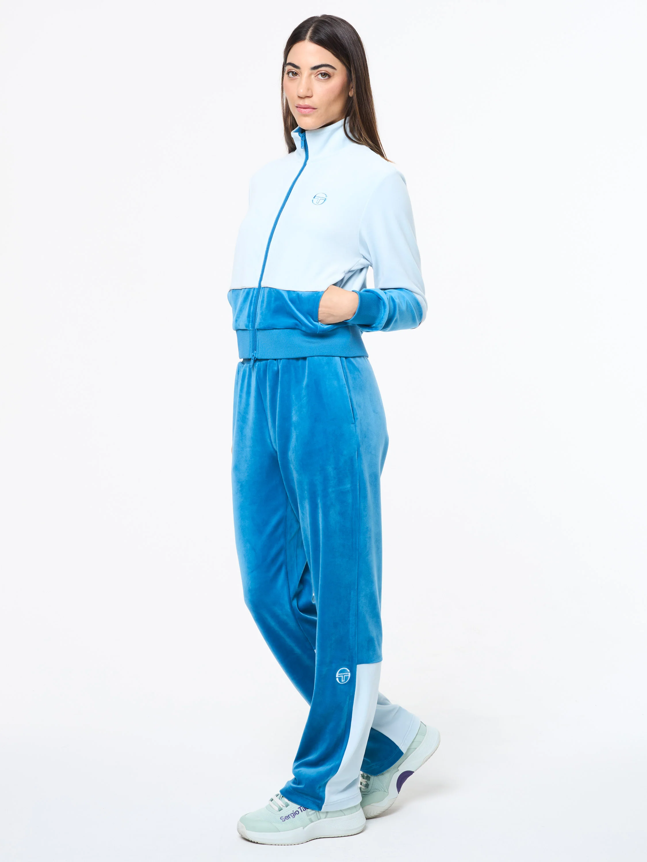Lina Velour Track Jacket- Baby Blue - Image 4