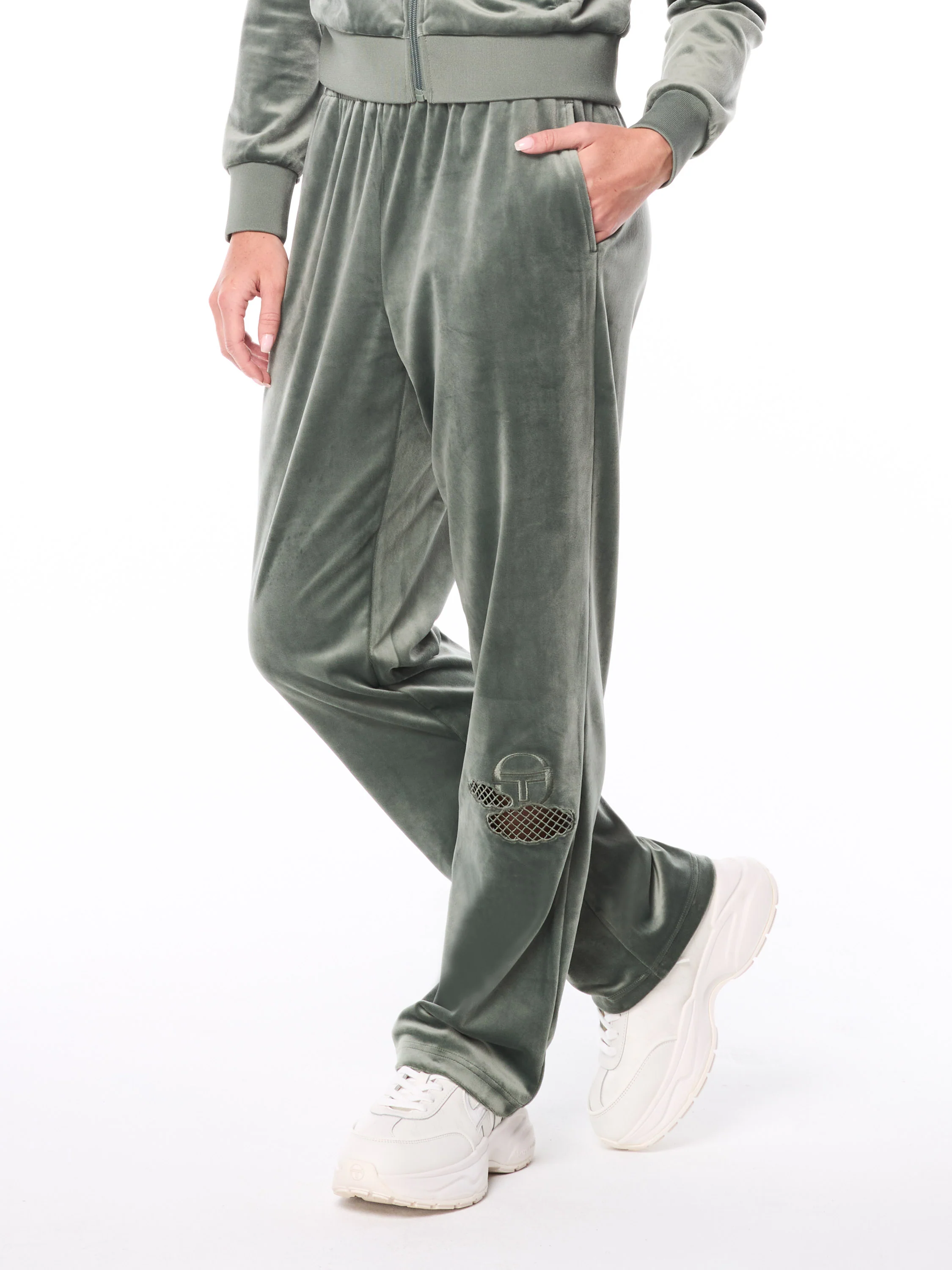 Nuvola Velour Track Pant-Agave Green