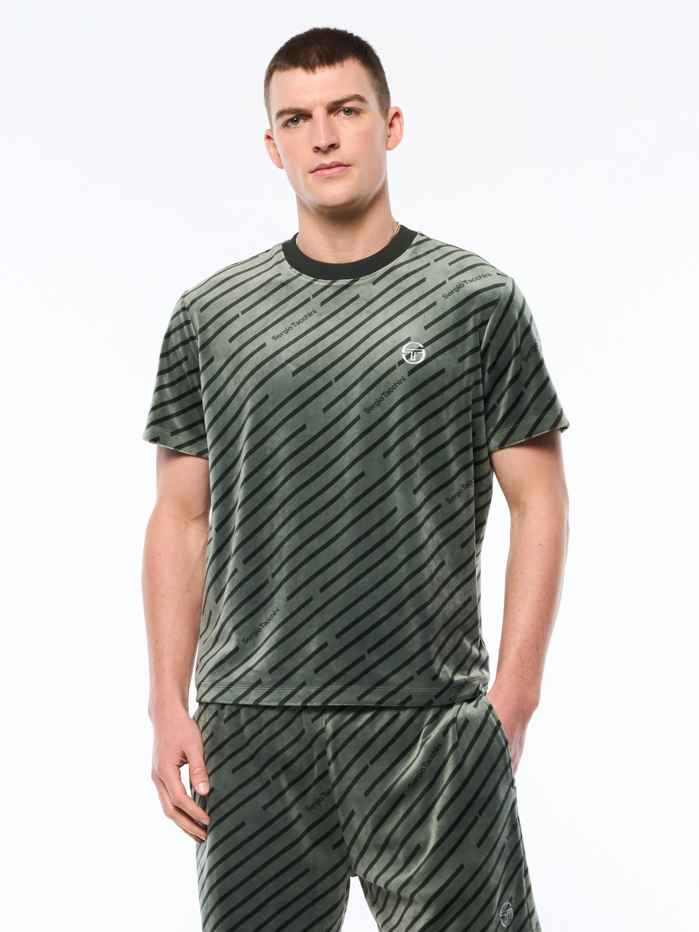 Obliquo Velour T-Shirt-Agave Green