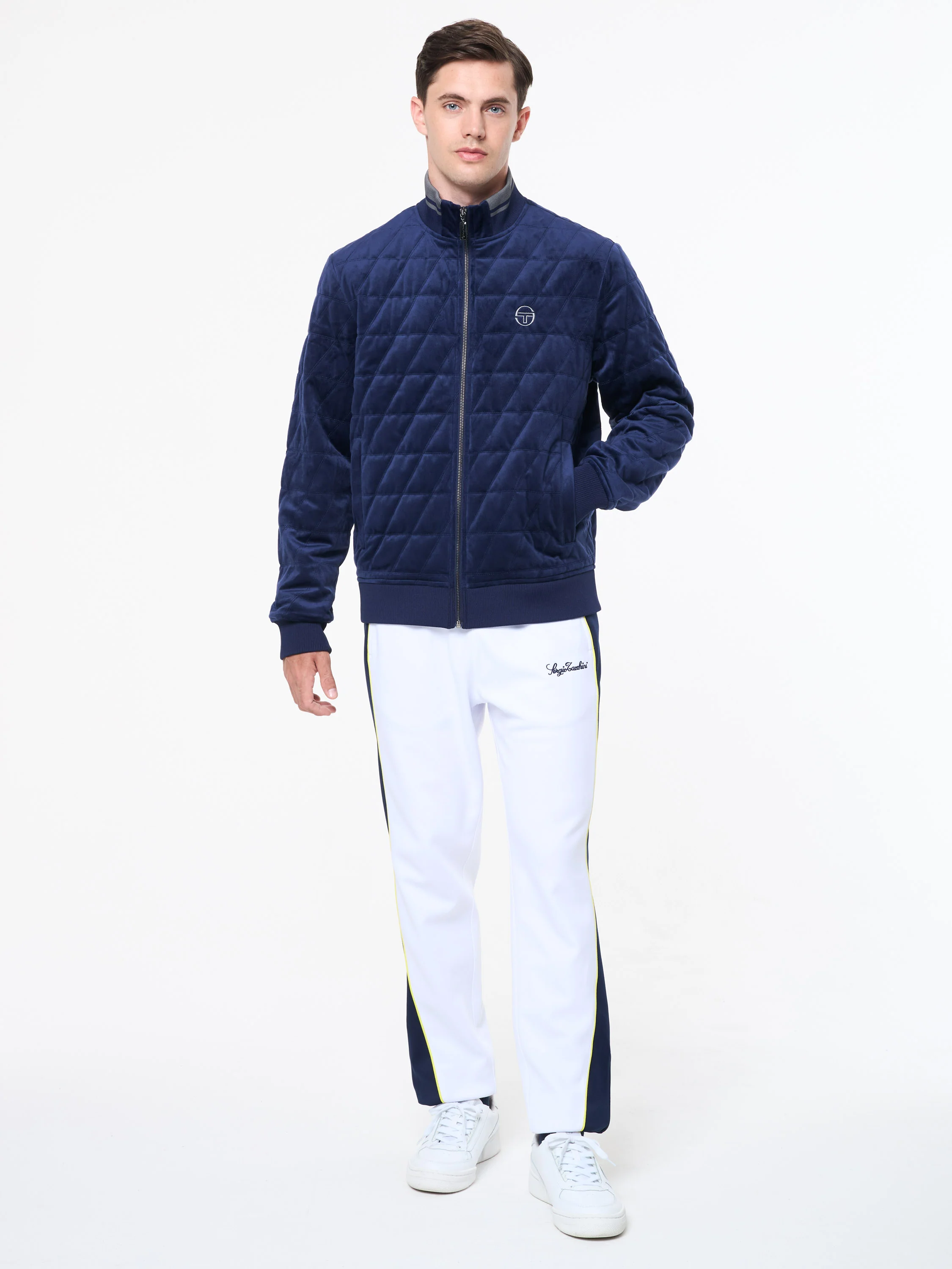 Redi Quilted Velour Bomber Jacket- Maritime Blue - Image 3