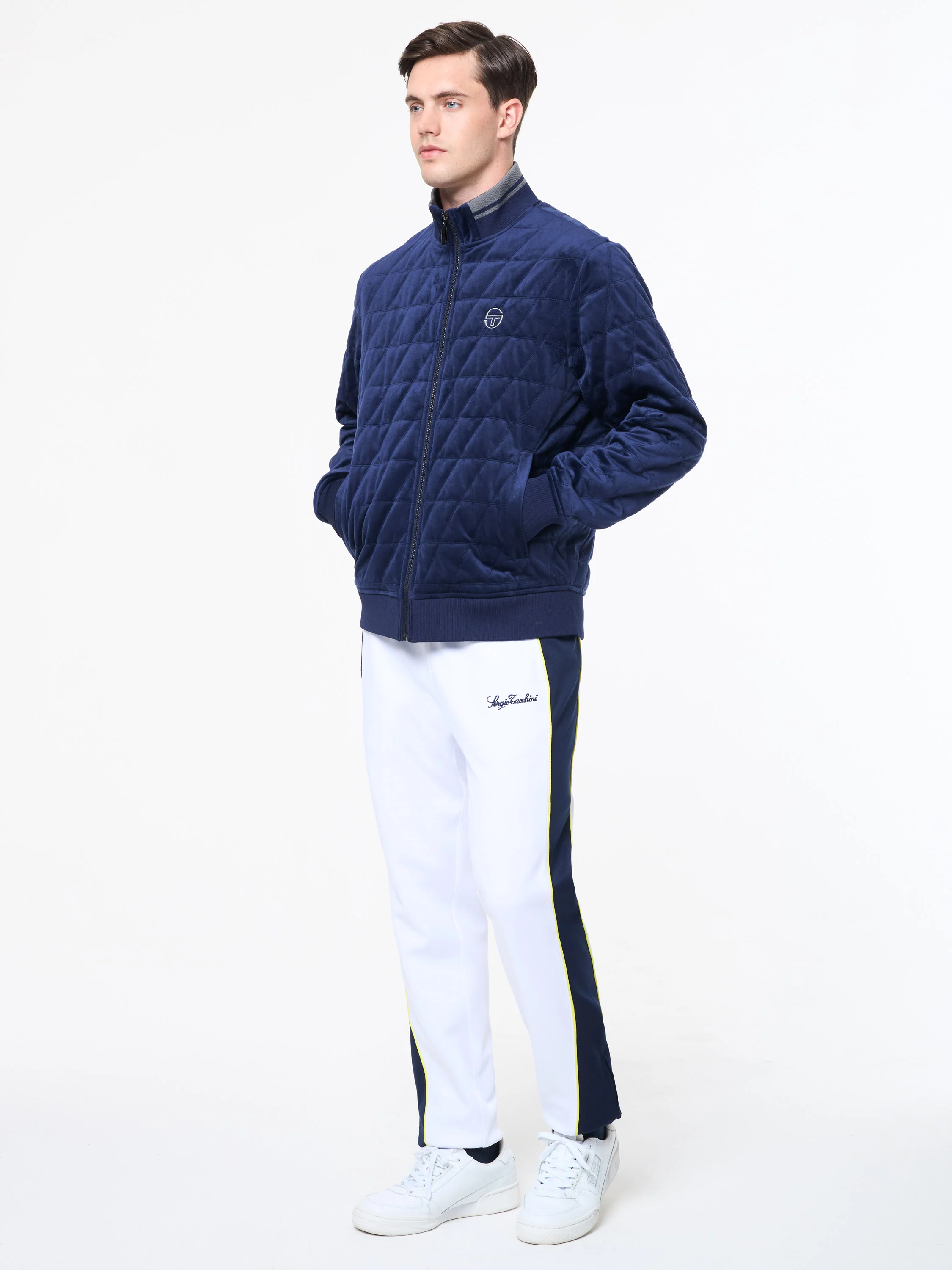 Redi Quilted Velour Bomber Jacket- Maritime Blue - Image 4