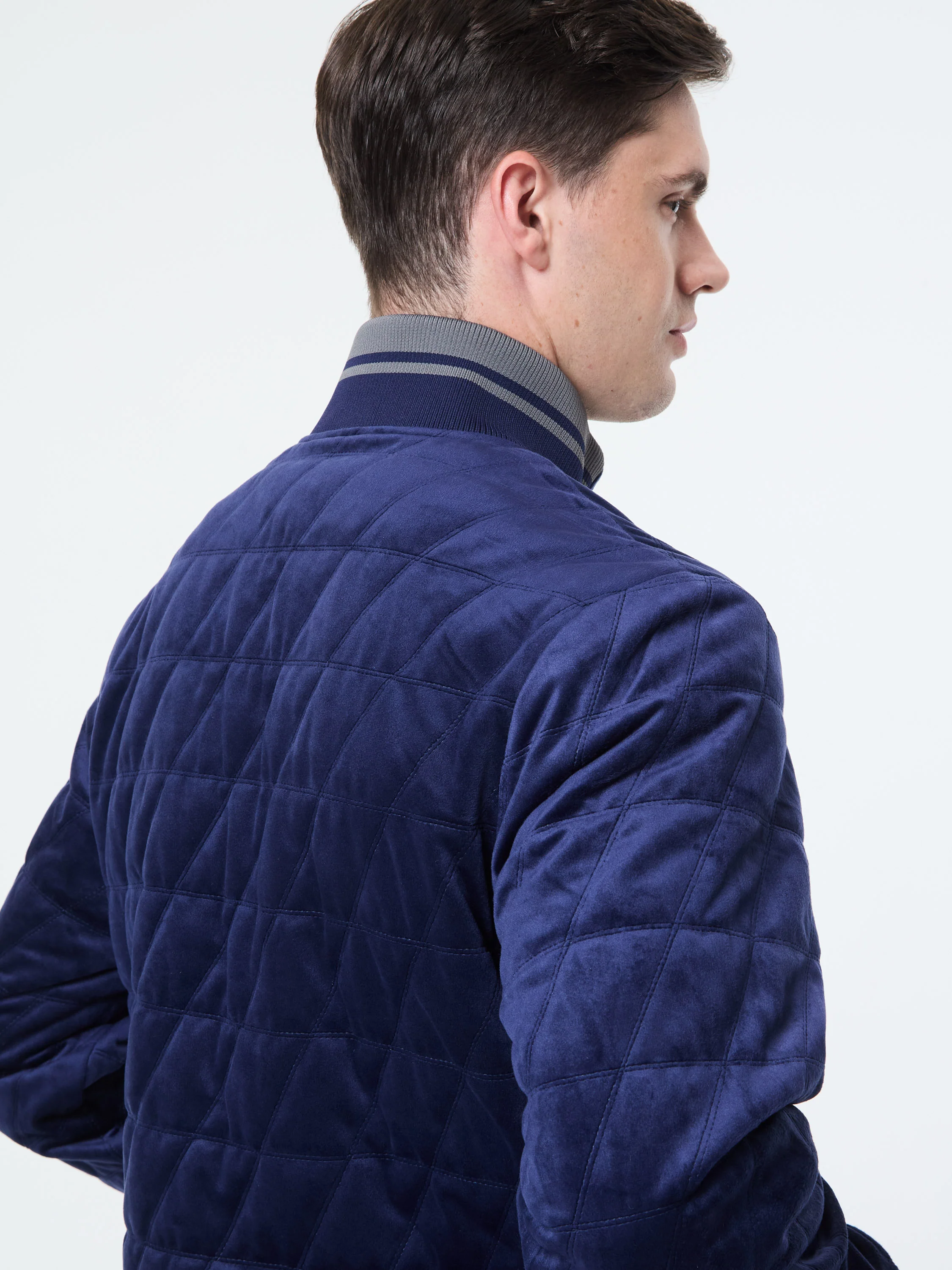Redi Quilted Velour Bomber Jacket- Maritime Blue - Image 6