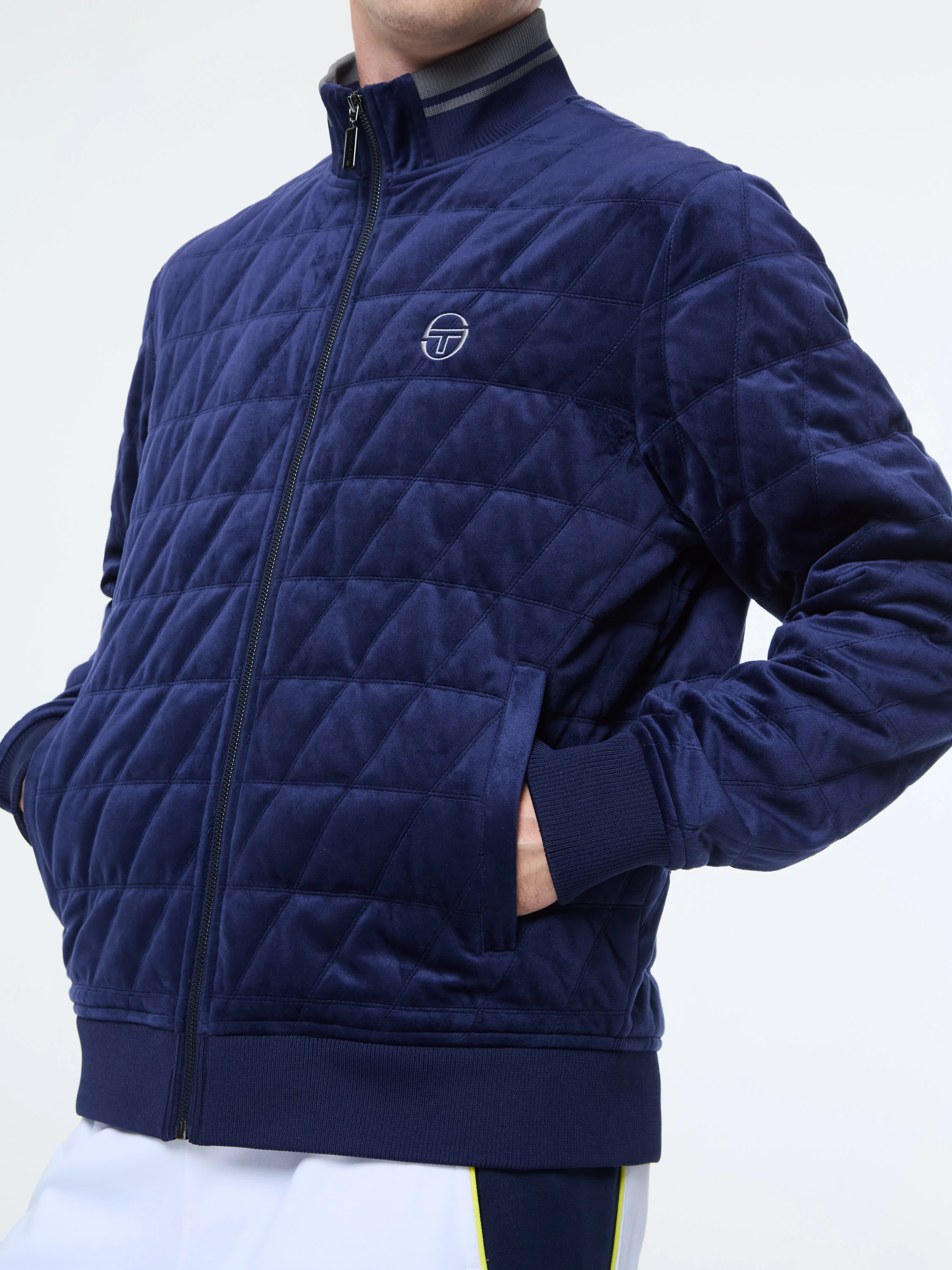Redi Quilted Velour Bomber Jacket- Maritime Blue - Image 7