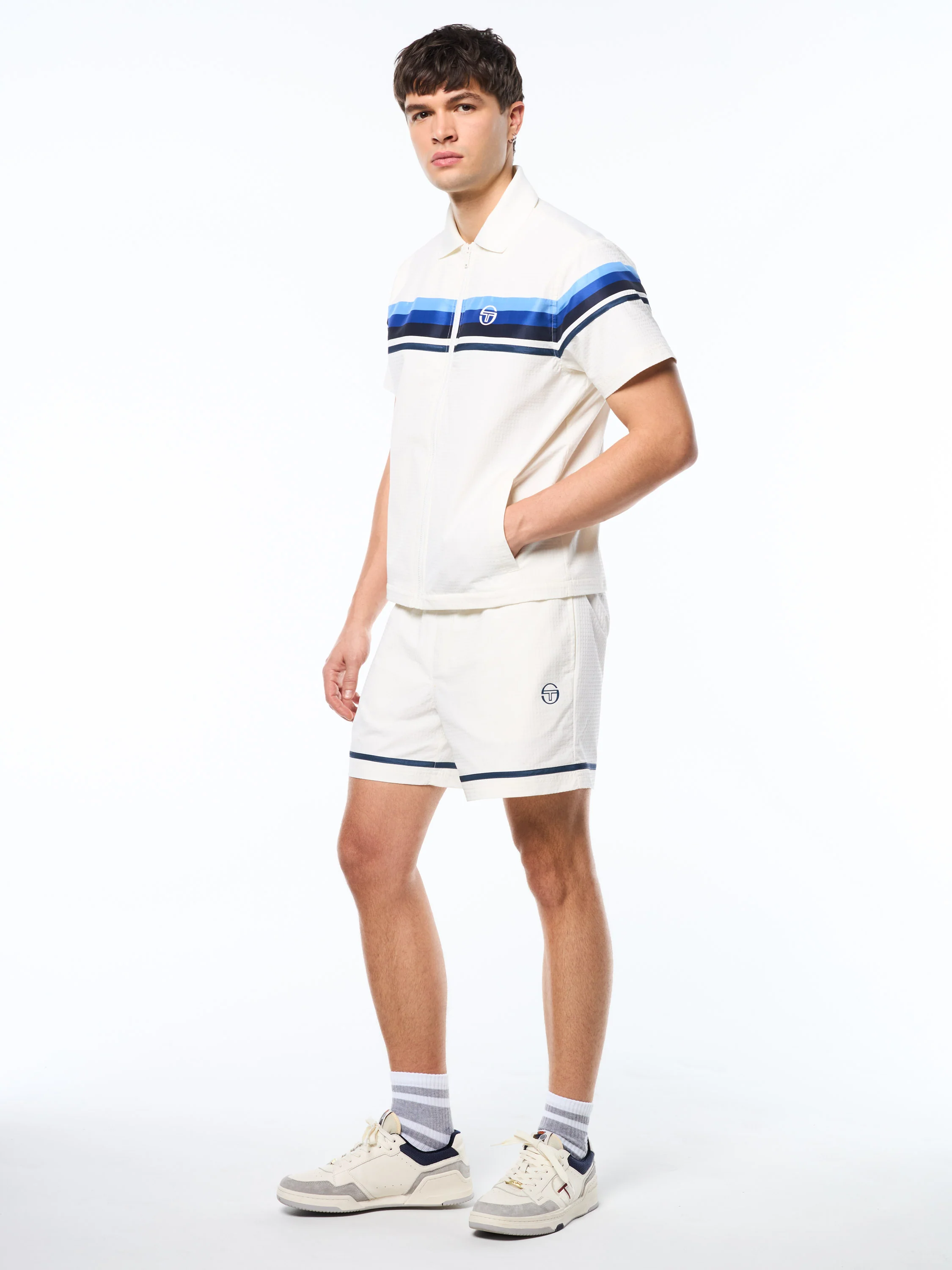 Striscia Short Sleeve Track Jacket-Gardenia - Image 4